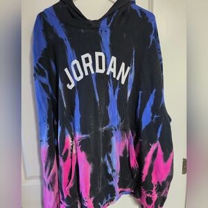 Jordan Black Hoodie with Blue and Pink Tie-Dye